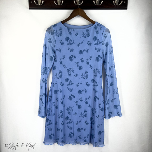 Boho Floral Sheer Mesh Bodycon Dress Fairy Coquette Tulle Flowy Size Medium - Picture 2 of 5